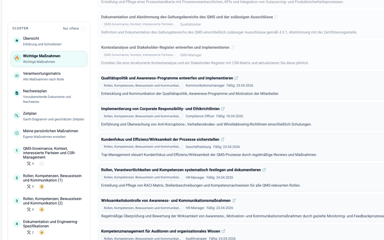 Implementierungsplan Aktionsansicht